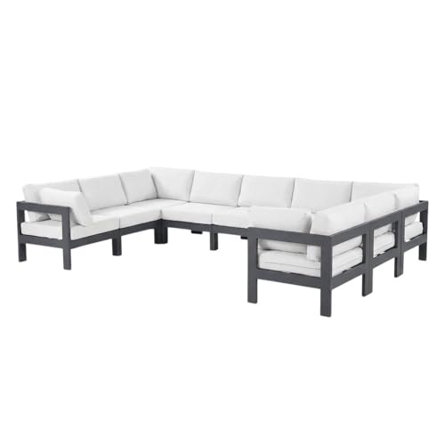 Outdoor Escape White Fabric Outdoor Patio Modular Sectional, Contemporary Style, Comfortable Back and Seat Heights, Spacious 150W X 90D Inches