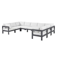 Outdoor Escape White Fabric Outdoor Patio Modular Sectional, Contemporary Style, Comfortable Back and Seat Heights, Spacious 150W X 90D Inches
