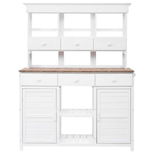 65.7" Tall Garden Potting Bench Table with Hutch, Outdoor Patio Storage Workstation, Featuring 3 Shelves, 6 Drawers, 2 Bottom Cabinets & Side Hooks - Ideal for Mudroom, Doorway (White, 65.7'' H)