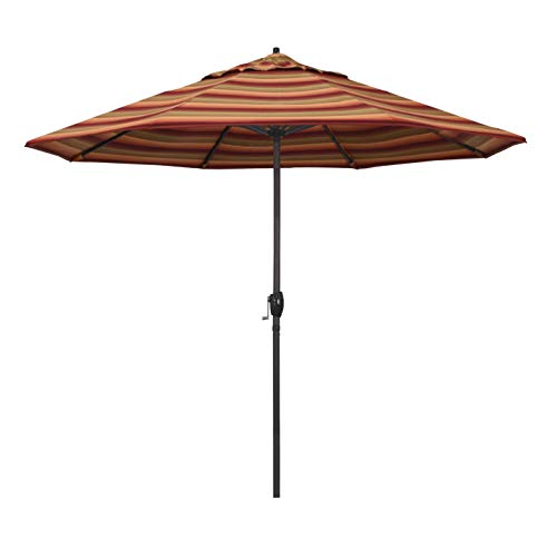 California Umbrella 12-Year Protection 9-Ft Outdoor Patio Umbrella, Sunbrella Fade-Resistant Acrylic Fabric, Auto Tilt and Crank, Heavy-Duty Aluminum Frame/ Reinforced Ribs, Bronze Pole, Astoria Sunset