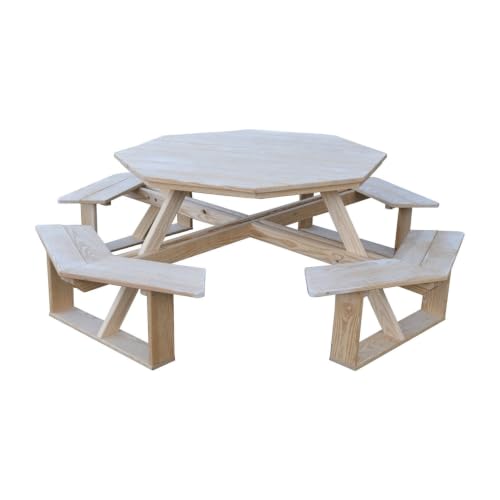 Keystone Amish Co. Pressure Treated Pine Octagon Walk-in Picnic Table, Seats 8, Heavy-Duty Outdoor Wooden Patio Table with Benches, Made in USA (Unfinished, No Umbrella Hole)