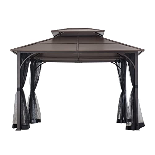 Sunjoy Hardtop Gazebo 10x12 ft Outdoor Heavy Duty Steel Frame Brown