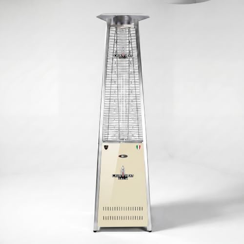 The 2G 92 Inch Amalfi Studio Collection Patio Heater by Lava Heat Italia, Natural Gas Custom Powder-RAL 3015 Light Ivory Coated Flame Tower, Designer 92-Inch Italian Outdoor Heater