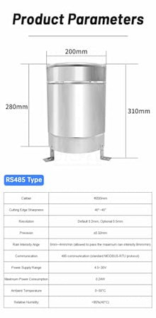 NURII Stainless Steel Rain Sensor, Precipitation Double Tipping Bucket Weather Station Transmitters, Rain Gauge(0.2MM-Pulse)