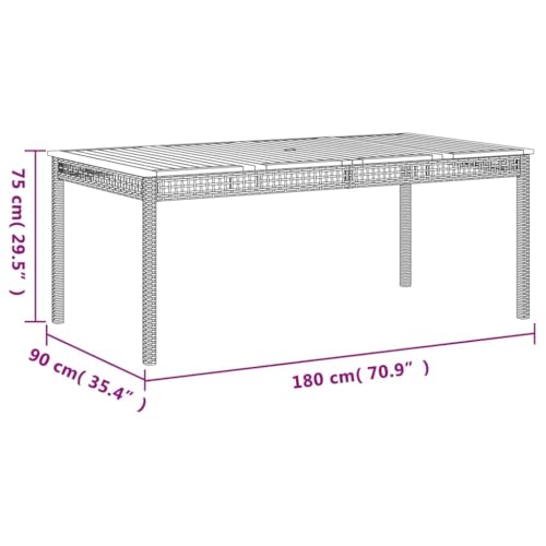 Garden Table Grey and Brown,Sturdy Rectangular Outdoor Dining Table for 6 with Modern Design – Durable Metal Frame & Acacia Wood Top Patio Tables