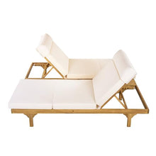 Christopher Knight Home Acacia Wood Chaise Lounge Chair Set of 2, Double/Single Outdoor Sunbathing Pool Lounger with 4'' Four-Folds Cushion, Patio Wooden Adjustable Backrest Lounge Sofa, Teak+Cream