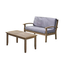 Christopher Knight Home Keanu Outdoor Acacia Wood Loveseat and Coffee Table, Gray