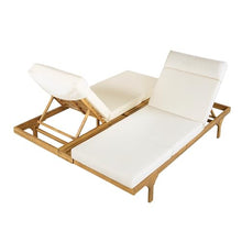 Christopher Knight Home Acacia Wood Chaise Lounge Chair Set of 2, Double/Single Outdoor Sunbathing Pool Lounger with 4'' Four-Folds Cushion, Patio Wooden Adjustable Backrest Lounge Sofa, Teak+Beige