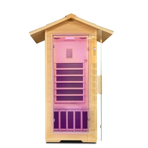 Zugoni 1 Person Outdoor Far Infrared Sauna Canadian Hemlock Wood Indoor Sauna 1400W with Speakers, LED Lamp, Clothing Hook, Cup Holder - Sauna Style