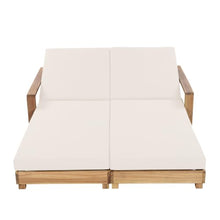 Christopher Knight Home Mari Acacia Wood Chaise Lounge Chair Outdoor, Spacious Double Outdoor Chaise Lounge with 2-Fold Cushions, 4 Position Adjustable Backrest Pool Lounger, Light Natural + Cream