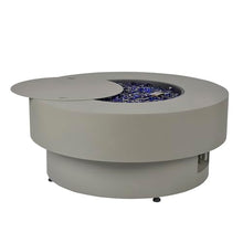 Propane Outdoor Fire Pit Table, Flint & Concrete Look 32-inch Round Patio Propane Fire Table 50,000 BTU w/Lid, Glass Rocks, Cover, Pre-Attached 10ft Hose