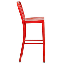 BizChair 2 Pack 30" High Red Metal Indoor-Outdoor Barstool with Vertical Slat Back
