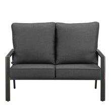 Oakland Living Black Aluminum Patio Deep Seating Outdoor Two Seater Loveseat with Black Cushions