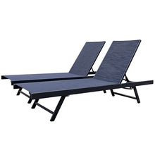 Vivere Aluminum Urban Sun Lounger 2 Pack, Full Recline, Made with Premium Phifertex Outdoor Fabric - 265 lb Capacity (Navy)