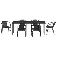 LKJephalotrope 7 Piece Patio Dining Set, 6 Person Outdoor Table and Chairs with Tempered Glass Top, Black Powder-Coated Steel Frame and Poly Rattan Garden Furniture Set