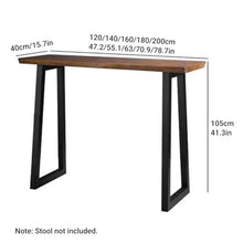 JYPIINFS Industrial Solid Wood Bar Table - Rectangle Dining Coffee with Metal Base Narrow Balcony Railing Irregular Edges(120 * 40 * 105cm/47.2 * 15.7 * 41.3in)