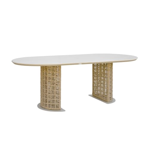 Armen Living Driftbay 86 in. Outdoor Oval Dining Table with Sintered Stone Top and Natural Rope Base