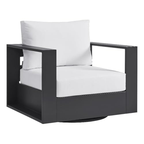 Modway Tahoe Modern Outdoor Patio Swivel Armchair in Gray White – Outdoor Swivel Accent Chair with Powder-Coated Aluminum Frame and Cushions