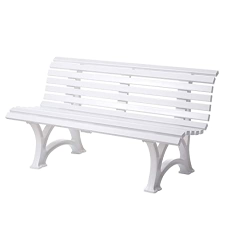 Plow & Hearth Weatherproof German PVC Outdoor Bench | 3-Seat | Holds Up to 500 lbs | Garden Patio Porch Park Deck | Steel and Resin (White)
