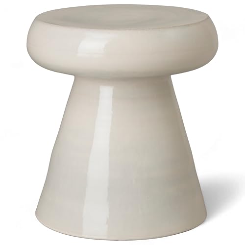Emissary 18in. Glossy Glaze White Round Stoneware Garden Stool White