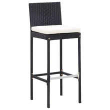 Benzara 9pc Outdoor Bar Table Set with 8 Chairs Black Poly Rattan, Acacia Wood