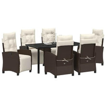 WHOPBXGAD Modern 7-Piece Brown Poly Rattan Garden Dining Set with Cushions, Outdoor Patio Furniture Set with Adjustable Chairs and Glass Table for Backyard, Terrace, Poolside