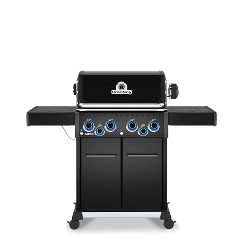 Broil King 674147 Baron 490 Pro Shadow 4-Burner Pellet Ready Natural Gas Grill in Black with Side Burner and Rear Rotisserie Burner