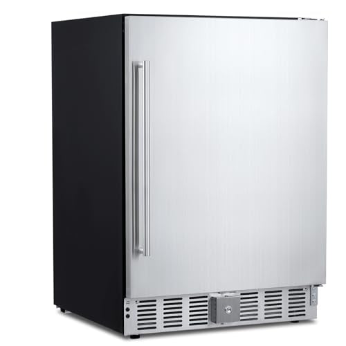 Festisoul 24" Built-in/Freestanding Beverage Refrigerator, 5.0 Cu.Ft Outdoor Rated Fridge, 180 Can Capacity, Stainless Steel, Frost-Free, Lockable, for Patio, Kitchen