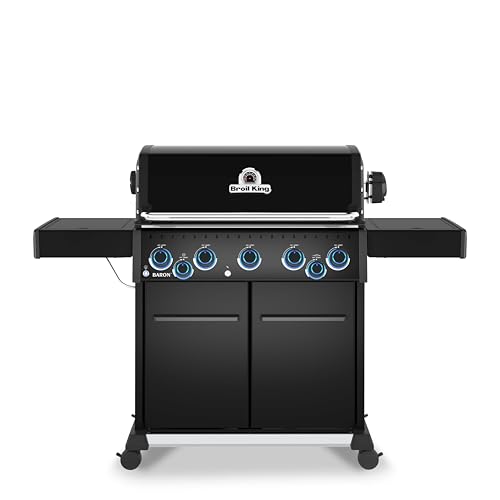Broil King 675144 Baron 590 Pro Shadow 5-Burner Pellet Ready Propane Gas Grill in Black with Side Burner and Rear Rotisserie Burner