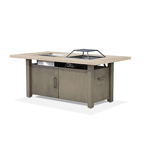 Greemotion Bordeaux 71" W Gas Fire Pit, 55,000 BTU Natural Finish Metal Outdoor Fire Pit Table Grill with Ice Chest Warmth and Ambience Patio Deck Garden Backyard Flame Box Propane Gas Firepit Outdoor