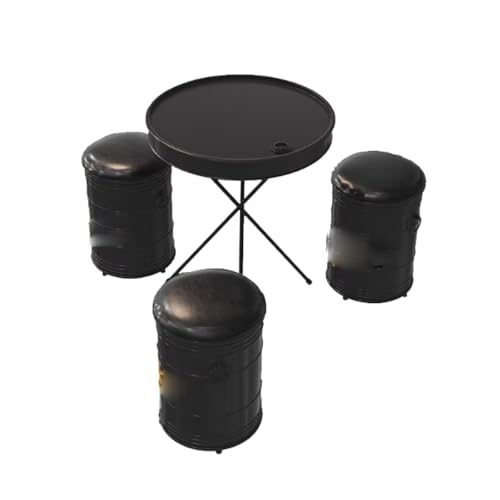 JOSOGO Outdoor Club Bistro Bar Sets,Round Metal Paint Bucket Footstool, Furniture, Set, Patio Table and Chair 4 Pieces,Personalized,Industrial Style,Commercial(D)