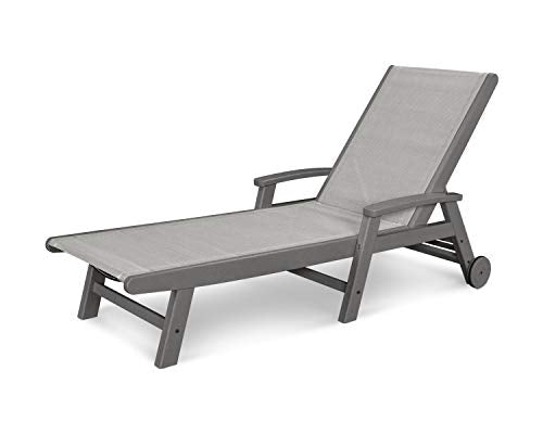 POLYWOOD® Coastal Chaise with Wheels in Slate Grey/Metallic Sling