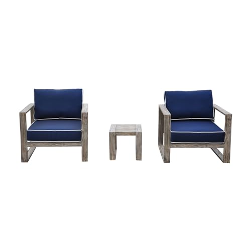Courtyard Casual North Shore 3 Piece Bistro Set - 1 Side Table & 2 Club Chairs, Driftwood Gray