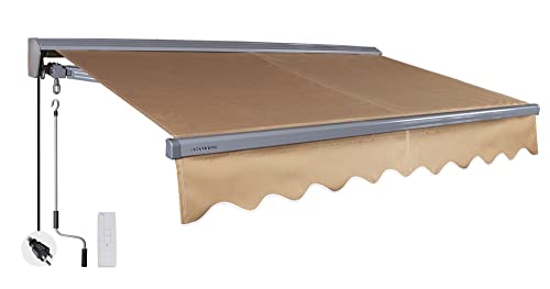 ADVANING Classic Series 8'X7' Electric Retractable Awning, 100% Acrylic UV+ Sun Shade Canopy, Canvas Umber (Solid), EA0807-A208H