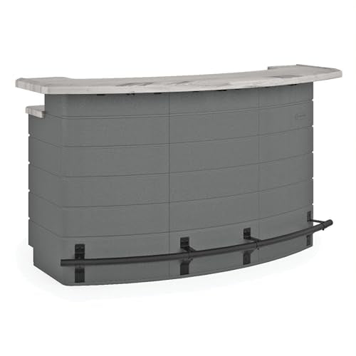 Suncast Pre-Assembled Backyard Oasis Entertainment Bar with Pull-Out Drawers and Shelving Space, All-Weather Outdoor Food and Bar Unit with Faux Marble Finish