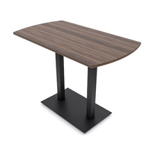 Harmony Series 4-Person Standing Height Arc Rectangle Shaped Table with Brushed Silver Double Post Base | Meeting Table for Offices and Breakrooms | Natural Eucalyptus –36"D x 60"W x 43"H