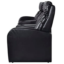 Fisinber 3-Seater Recliner Sofa, Manual Adjusting Reclining Couch with Integrated Cup Holder, Black Faux Leather Home Theater Seating for Living Room Lounging