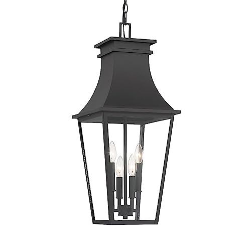 Minka Lavery 7999-66 Gloucester Clear Glass Outdoor Chain Hung Pendant Light Fixture, 4-Light 240 Total Watts, 29" H x 12" W, Sand Coal