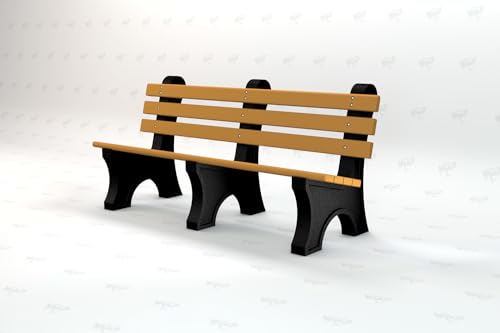 Frog Furnishings Comfort Park Outdoor Bench | Resinwood slates and Powder Coated, Heavy-Duty cast Aluminum Frames | Patio Seating Bench for Front Porch, Backyard and Park- Cedar Slat (6 Feet)
