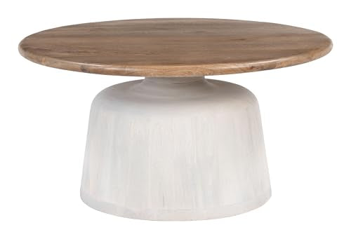 Goblet Coffee Table Brown & White, Brown Coffee Table, Modern Style, Mango Wood Round Shape Tabletop, Mango Wood, Indoor Living, 31.5" W x 31.5" D x 15.7" H