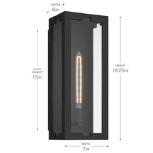 Kichler 18.25 Inch Calen 1 Light Outdoor Clean Geometric Wall Light, with Clear Glass in Textured Black, Waterproof Aluminum, (18.25" H x 7" W), 59209BKT