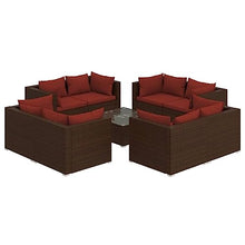 AJSEOYBS Outdoor Patio Set,Outdoor Garden Furniture,9 Piece Patio Lounge Set with Cushions Poly Rattan Brown,for Deck, Patio, Garden, Poolside, Backyard