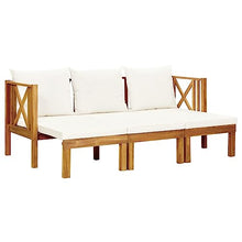 3-Seater Patio Bench with Cushions, Solid Acacia Wood Outdoor Garden Seating, Extendable Bench for Backyard, Porch, and Indoor Use, Cream