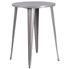 Flash Furniture Commercial Grade 30" Round Silver Metal Indoor-Outdoor Bar Table Set with 4 Vertical Slat Back Stools