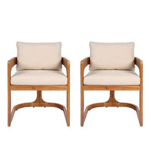 Christopher Knight Home Zeke Outdoor Dining Chairs Set of 2, Acacia Wood Dining Chairs with Water-Resistant Cushions, Patio Side Chairs with U-Shaped Sled Base & Curved Armrests, Beige + Teak