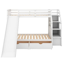 Flieks Twin Over Full Bunk Bed with Drawers and Slide White
