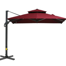 OROTLECT Red Hanging Cantilever Offset Patio Umbrella 10ft - 360 Rotation, Tilt, Square, Aluminum Base For Car Show Cantilever, Rotating, Outdoor Picnic