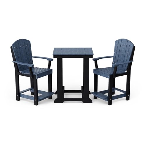 Wildridge Heritage 3-Piece Patio Counter Set, Patriot Blue and Black - Outdoor Weather Resistant Recycled Plastic Furniture for Patio