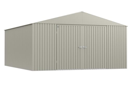 Arrow Shed Elite 14' x 16' Tall Outdoor Steel Storage Shed with High Gable and Lockable Doors Storage Building, Cool Grey