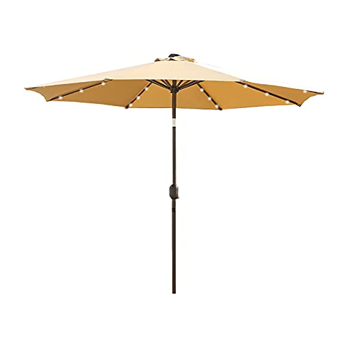 ntumLeap Parasol, Outdoor Solar Umbrella Led Lighted Patio Umbrella Table, with Tilt and Crank, for Garden, Deck, Backyard, Pool and Beach,Khaki-3m×3m